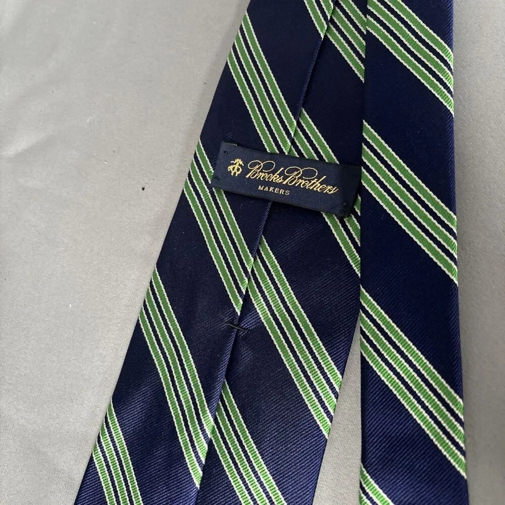 Brooks Brothers Makers Tie Silk Navy‎ Blue Green Stripes L:58